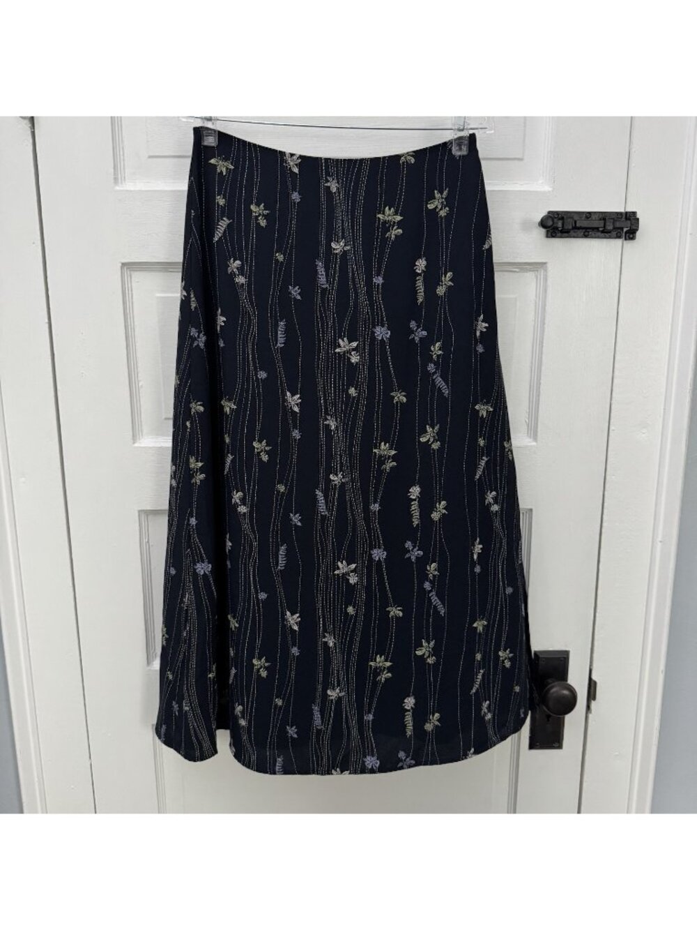 Vintage Villager Liz Claiborne 8P Navy Floral Stripe Maxi Skirt Lined